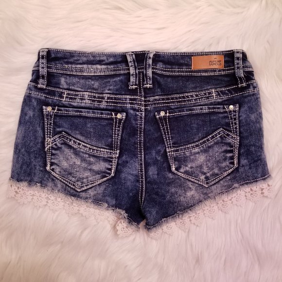 Acid Wash Jean Shorts with Lace Trim - Picture 2 of 7